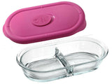 8300 / 8301 PYREX Storage 2 Cup DIVIDED Glass DISH + RED or PINK VENT Cover *Lunch Leftovers