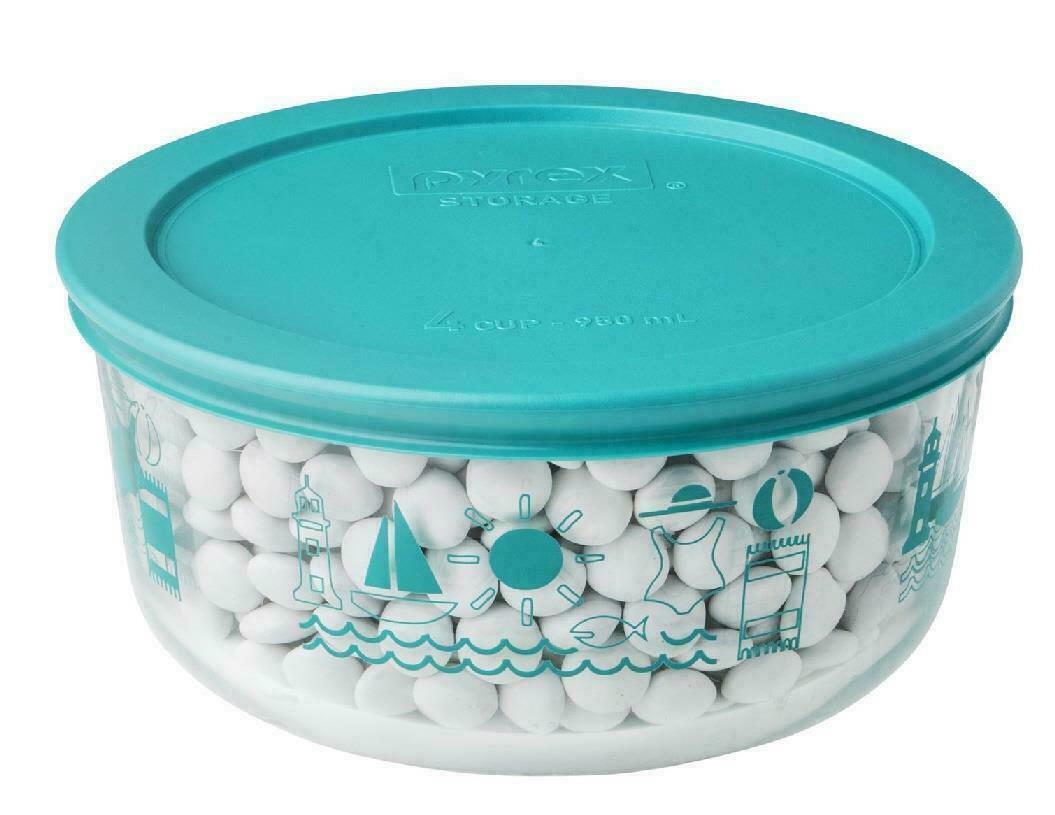 PYREX 4 Cup SUMMER FUN Glass Storage Bowl *BEACH LIGHTHOUSE SAILBOAT F –  Tarlton Place