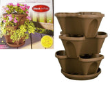 14-Qt STACK-A-POT Tiered Stackable HANGING Planter Pots BROWN Flowers Herbs *NEW