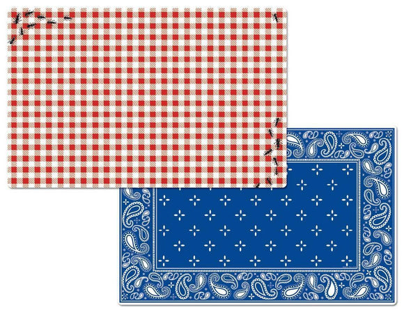 8-pc PICNIC GUESTS Reversible PLACEMAT SET *Ants BBQ RED Gingham BLUE Paisley