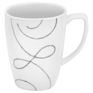 Corelle Square ENDLESS THREAD 12-oz Porcelain MUG CUP *Black Frilly Linear Motif