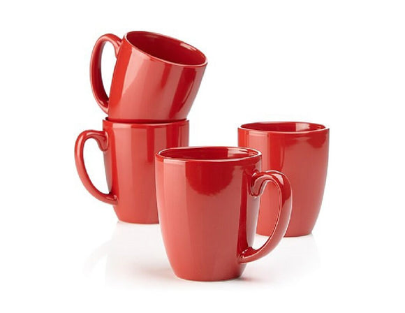 4 Corelle 11-oz BRIGHT HOLIDAY RED Stoneware Mugs Cups *Winter Holly -Cheerful Flurry
