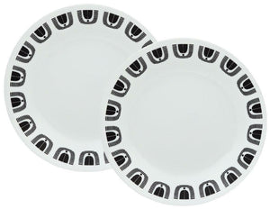 2 Corelle BLACK NIGHT 6 3/4" BREAD PLATES Retro GEOMETRIC Shape BANDS LINES DOTS