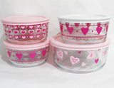 PYREX 4 Cup VALENTINE HEARTS STORAGE BOWL Love Hugs *Choose WHITE or PINK COVER