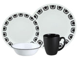 2 Corelle BLACK NIGHT 6 3/4" BREAD PLATES Retro GEOMETRIC Shape BANDS LINES DOTS