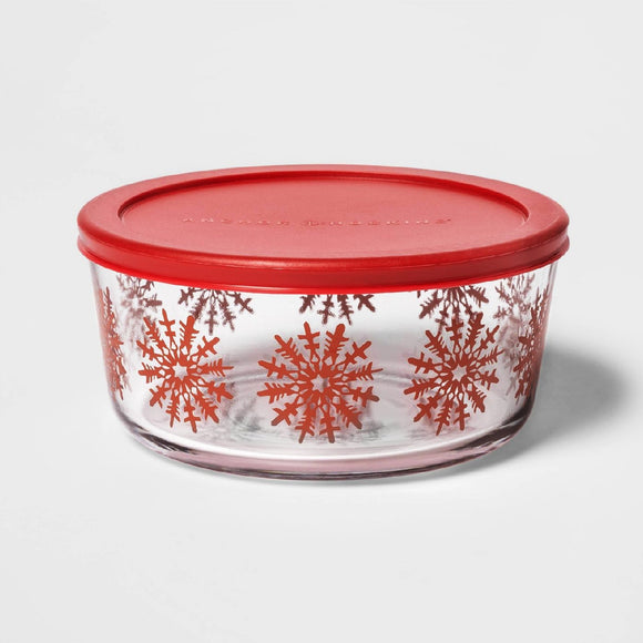 *NEW Threshold RED WINTER SNOWFLAKES 7 Cup Holiday Glass Storage Bowl Gift Dish