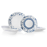 ❤️ 12-pc Corelle ARTEMIS DINNERWARE SET Plates Bowls *Cool Blue Floral Tendrils
