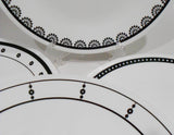 ❤️ NEW 16-pc Corelle BLACK & WHTE DINNERWARE SET Circles Dots Lace Keyhole