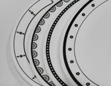 ❤️ NEW 16-pc Corelle BLACK & WHTE DINNERWARE SET Circles Dots Lace Keyhole