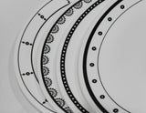 ❤️ NEW 4 Corelle BLACK & WHTE 10 1/4" DINNER PLATES Circles Dots Lace Keyhole