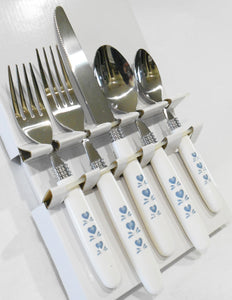 ❤️ 20-pc Corelle BLUE HEARTS Flatware Set *Serrated Knives Stainless Silverware