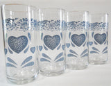 ❤️ NEW 4 Corelle BLUE HEARTS 16-oz Tumbler GLASSES Cooler Iced Tea Drinkware
