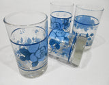 ❤️ 4 Corelle BLUE VELVET ROSES 7-oz JUICE GLASSES Glassware Weighted Bottoms "Crisa"