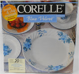 ❤️ 20-pc Corelle BLUE VELVET Roses DINNERWARE SET *Floral /Plates Bowls Cups