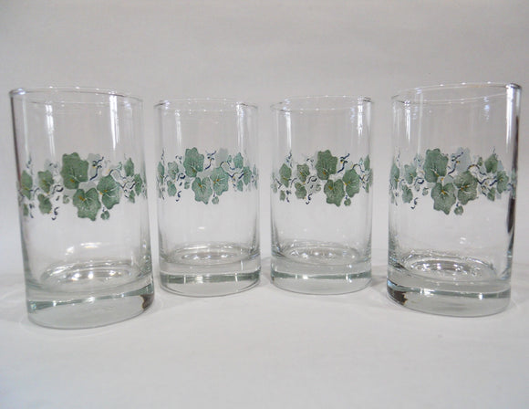 ❤️ 4 NEW Corelle CALLAWAY 7-oz JUICE GLASSES *Green Ivy Weighted Bottoms 