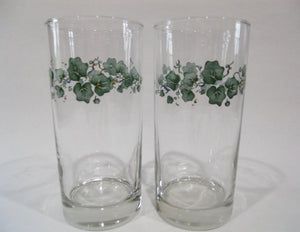❤️ 2 NEW Corelle Corning CALLAWAY 16-oz GLASSES Drink Tea Tumblers Dark Green Ivy