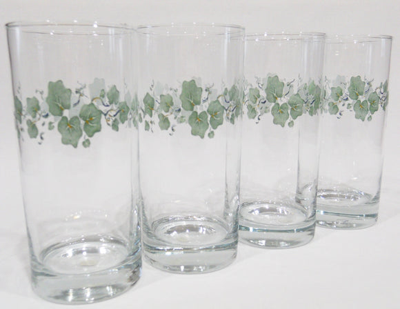 4 NEW Corelle CALLAWAY 16-oz GLASSES Glassware Cooler Tumblers Green Ivy Leaves