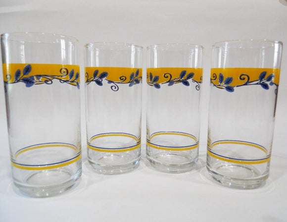 ❤️ NEW 4 Corelle CASA FLORAL 16-oz TUMBLER GLASSES Bella Vista Mexico Blue Yellow