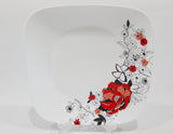 ❤️ 16-pc Corelle CHELSEA ROSE Square DINNERWARE SET *Red Black Grey Floral