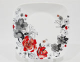 ❤️ 16-pc Corelle CHELSEA ROSE Square DINNERWARE SET *Red Black Grey Floral