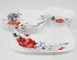 ❤️ 16-pc Corelle CHELSEA ROSE Square DINNERWARE SET *Red Black Grey Floral