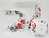 ❤️ 16-pc Corelle CHELSEA ROSE Square DINNERWARE SET *Red Black Grey Floral