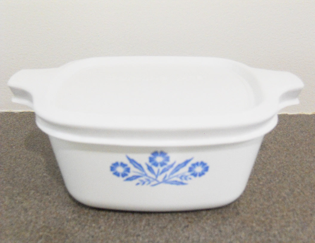 2-pc Corningware BLUE CORNFLOWER Pyroceram Petite Pan P43 DISH & Plast ...