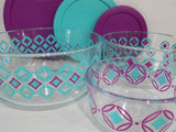 6-pc PYREX Round DIAMONDS Food Storage Container Set 7, 4 & 2 Cup BOWLS Turquoise Pruple