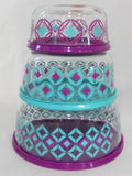 6-pc PYREX Round DIAMONDS Food Storage Container Set 7, 4 & 2 Cup BOWLS Turquoise Pruple