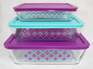 Pyrex 3-Cup Rectangle Glass Food Storage Set Container Green Lid