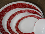 1 Corelle BANDHANI DINNER or LUNCH PLATE Dark Red White Paisley India Tie-Dye