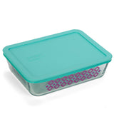 Pyrex DIAMONDS 6 Cup RECTANGULAR Food Storage Container TURQUOISE PURPLE