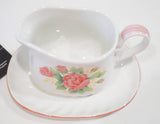 *NEW Corelle ELEGANT ROSE 2 Cup GRAVY BOAT w/UNDERPLATE Stoneware Pink Floral