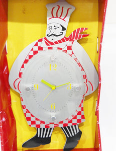 *New FAT CHEF 16" x 9" KITCHEN WALL CLOCK Stainless Steel w/ Oval Glass Face