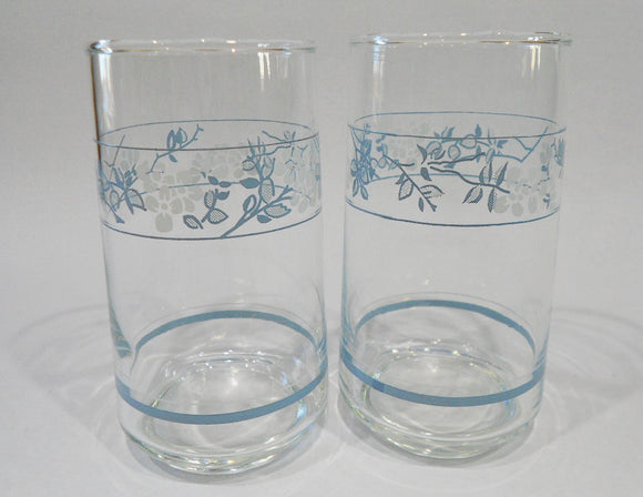 2 Corelle FIRST OF SPRING 10-oz GLASSES 4 3/4 Tumblers White Blue Floral Blossom