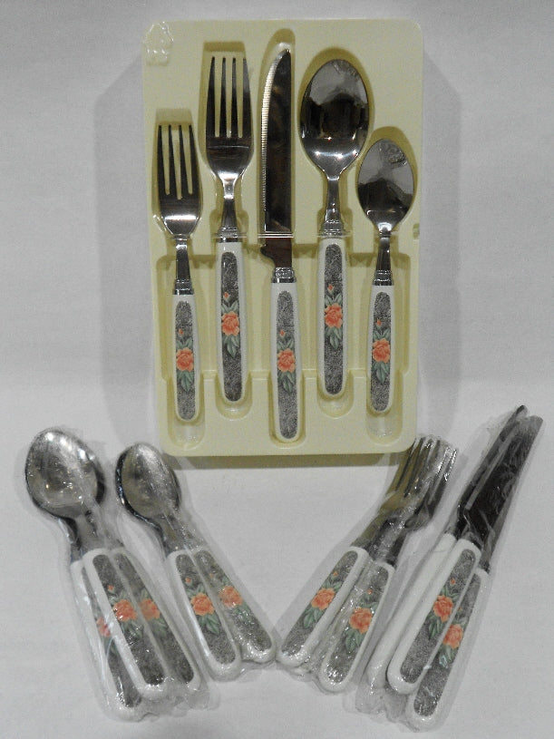 ️ NEW 20-pc Corelle SILK & ROSES Stainless Steel FLATWARE by Regent S ...
