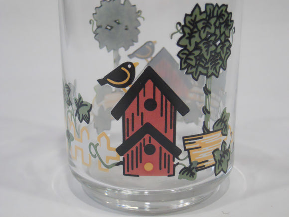 1 NEW Corelle GARDEN HOME 16-oz GLASS Cooler Tumbler Birdhouses Blackbirds & Ivy