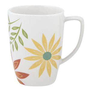 ❤️ CORELLE Square HAPPY DAYS 12-oz Porcelain MUG *Bright Colorful Retro Floral