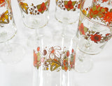 ❤️ 6 Corelle INDIAN SUMMER 8-oz WINE GOBLETS Water Glasses Autumn Orange Floral