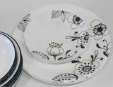 ❤️ 16-pc Corelle INKED POPPY DINNERWARE SET Plates Bowls BLACK FLORAL on WHITE
