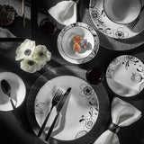 ❤️ 16-pc Corelle INKED POPPY DINNERWARE SET Plates Bowls BLACK FLORAL on WHITE