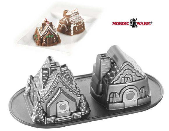 Nordicware Holiday GINGERBREAD HOUSE DUET Bundt CAKES Pan VILLAGE COTTAGES *New