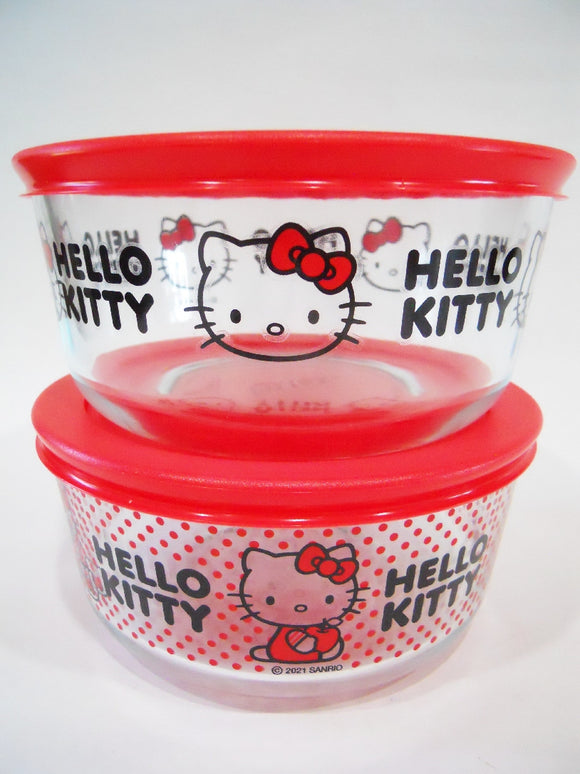 ❤️ 4-pc PYREX 4-Cup HELLO KITTY Storage Bowl Set *Sanrio Japanese Bobtail Cat