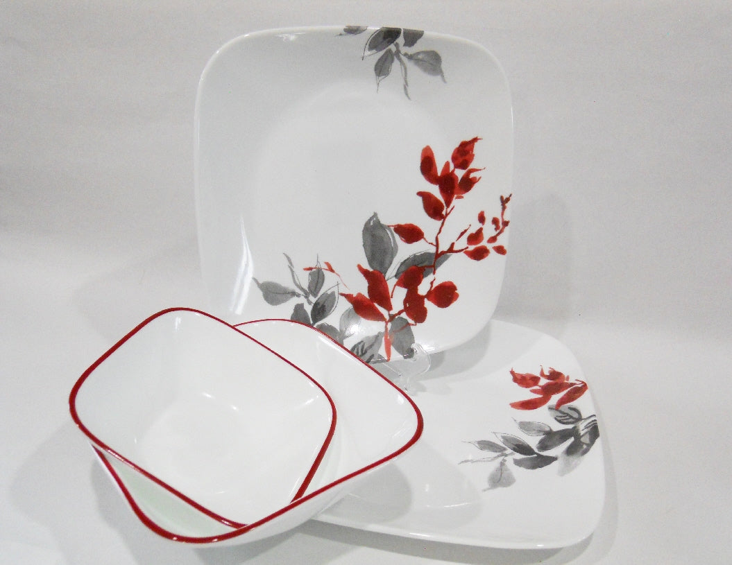 ️ 16-pc CORELLE KYOTO LEAVES Dinnerware Set w/ DESSERT BOWLS Watercol ...