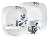 20-pc CORELLE Square KYOTO NIGHT Dinnerware Set *Blue Japanese Watercolor Leaves