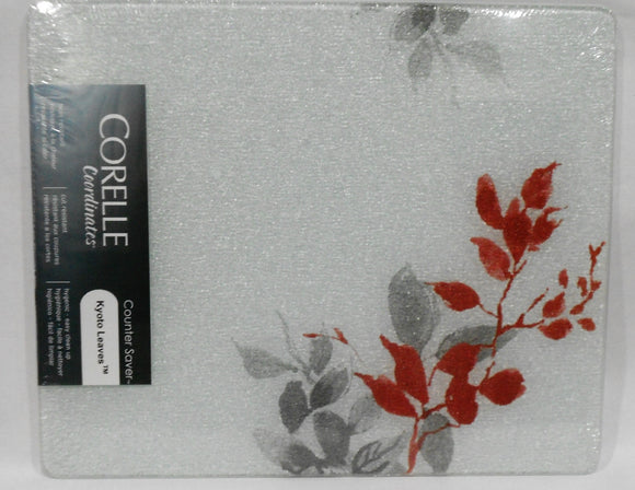 ❤️ Corelle KYOTO LEAVES 15x12 COUNTER SAVER Tempered Glass Hot Plate Cutting Board