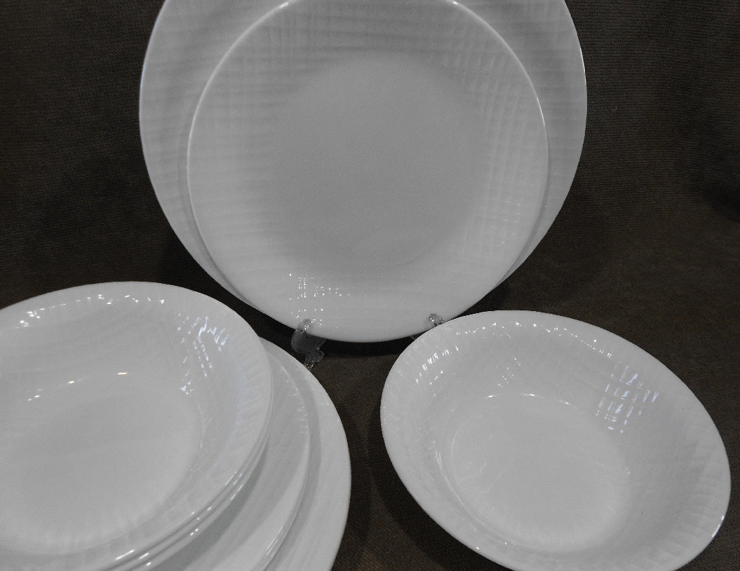 ❤️ 12-pc Corelle LINEN WEAVE DINNERWARE SET Plates Bowls *White