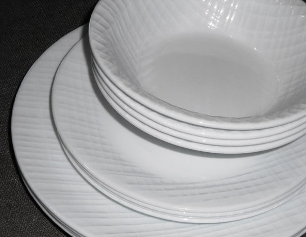❤️ 12-pc Corelle LINEN WEAVE DINNERWARE SET Plates Bowls *White
