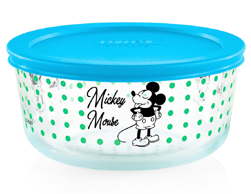 Disney Clear Pyrex Mickey Mouse Minnie w/ Gray Lid 4 Cup Storage Container