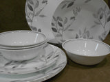 ❤️ 12-pc Corelle MISTY LEAVES DINNERWARE SET Plates Bowls *Gray Grey Watercolors